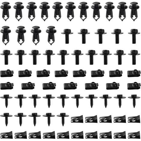 75 Pièces Kit de Clip à Vis et Écrou. Vis de Carrosserie pour Ailes de Voitures. Garde-Boue Boulons de Agrafes Carrosserie. pour Pare-Chocs et Garniture de Porte. Noir (1/4)