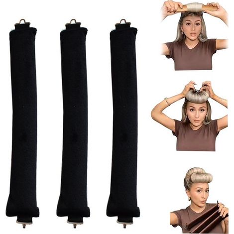 Ensemble de 3 fers à friser sans chaleur - Boucles sans chaleur - Fer à friser - Outil de bouclage - Tissu - Noir (1/5)