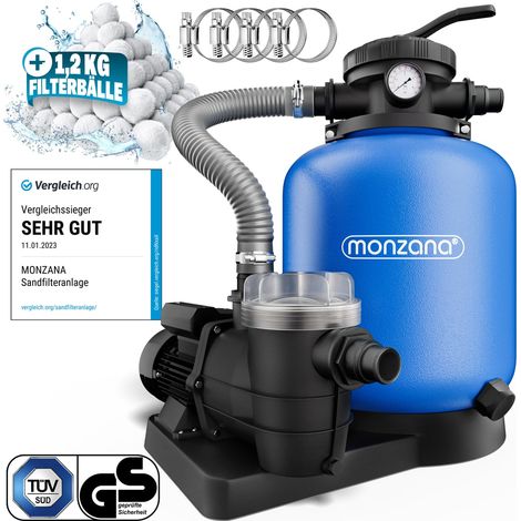 MONZANA® Sandfilteranlage SF110K 13.200L/h bis 58.000L Pool inkl Filterbällen 7 Wege Ventil 2in1 Adapter Ø32-38mm 600W Filteranlage Pumpe Filterkessel