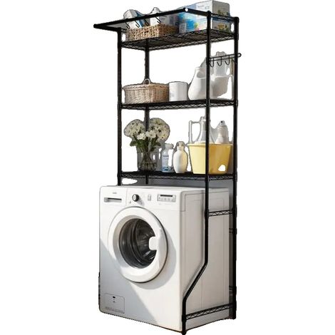 Étagère de rangement pour lave-linge et sèche-linge, métal, 30 x 20 x 40 pouces, étagères réglables, capacité de charge 110 lbs, comprend des crochets et un poteau (1/5)
