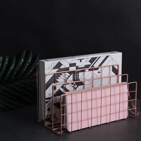 Schreibtisch-Organizer aus Metall mit 3 Fächern für Bücher und Dokumente – Roségold, 25 x 12 x 15 cm (1/5)