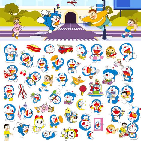 50 Doraemon-Anime-Cartoon-Aufkleber, wasserfester Skateboard-Aufkleber (1/5)