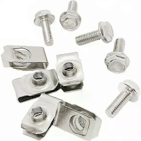 10 Stück (5 Sets) Edelstahl-Karosserieschrauben mit U-Muttern, M6, Motorabdeckung, Unterbodenschutz, Spritzschutz, Stoßstangenbefestigung (1/4)