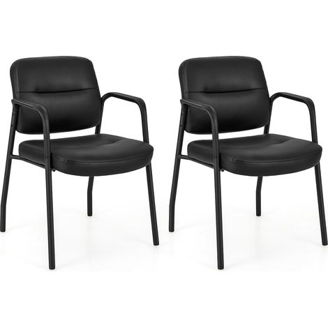 COSTWAY 2 sillas Sala de Espera, Reposabrazos Integrados, Cuero Sintético Mixto, Sillas Confidente sin Ruedas, Silla Oficina, Carga 160kg, Negro (1/5)