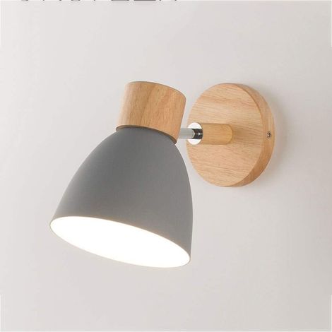 Lampe murale décorative nordique en métal et fer, style macaron, pour chambre, balcon, restaurant ou escalier. Culot E27, base en bois. (1/3)