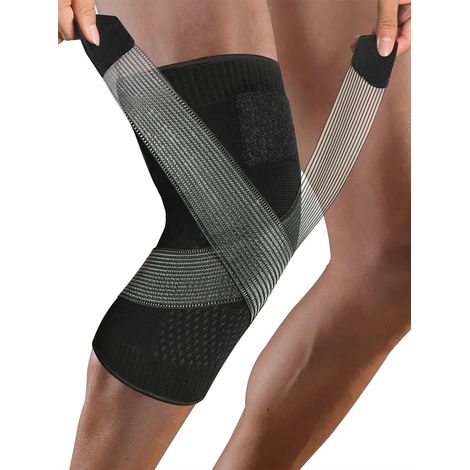 1 PC Genouillère Compression Modèle Basique pour Hommes et Femmes pour Entraînement, Course, Gym, Musculation L Noir (1/4)