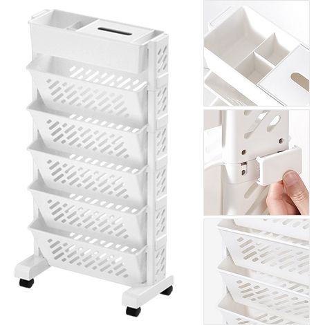 Bibliothèque mobile grande capacité rotative en plastique démontable pratique à roulettes 6 étagères (1/5)