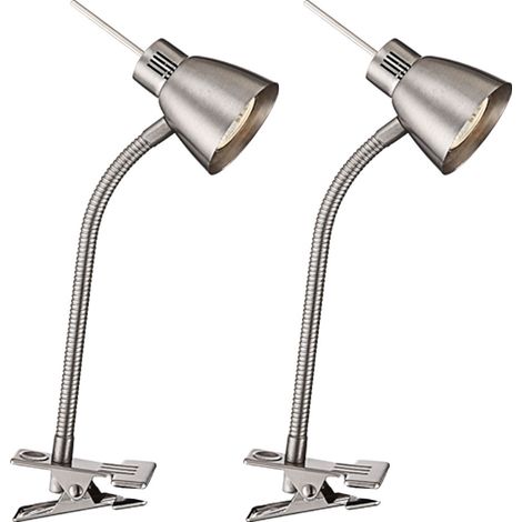 2x lampes à pince pour table d'écriture à LED salle de travail spots FLEXO argent (1/3)
