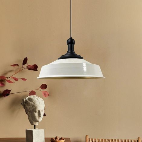 Suspension Industrielle en Métal Blanc Peint à la Main – Lustre Vintage E27 Ø41 cm pour Salon, Chambre ou Salle à Manger (1/5)