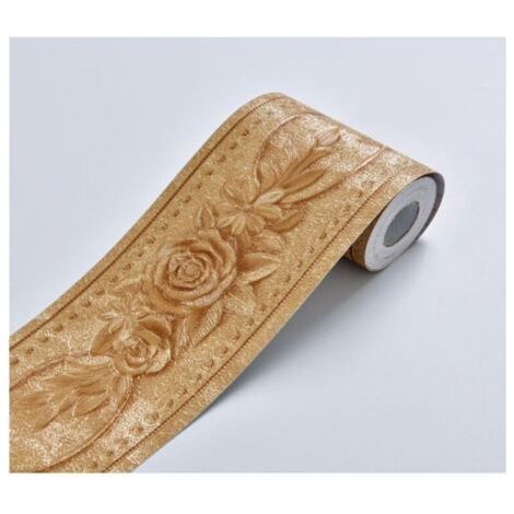 Bordo decorativo floreale autoadesivo per pareti, ideale per la decorazione di casa, cucina o bagno - 10,6 cm x 5 m, oro