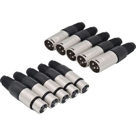 10Pcs Connecteur à Souder Xlr 3 Broches 5 Fiche Mâle de Microphone Prise Audio