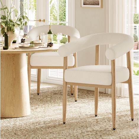 Set de 2 sillas de comedor de metal blancas, modernas, acolchadas, con respaldo ergonomico y patas regulables (1/5)