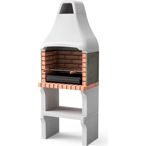 MOVELAR - Barbecue préfabriqué à bois et charbon en béton réfractaire modèle New Iberia Plus XL (Gris, Orange - 69 x 47 x 190 cm) REF: M00012 - Cuisine extérieure pour jardin ou patio