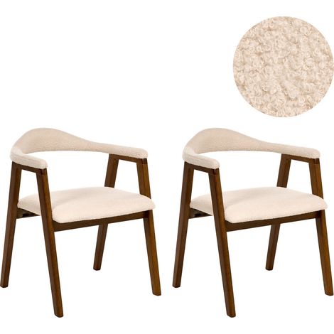 Conjunto de 2 sillas de comedor asiento tapizado en poliéster estructura de madera de caucho respaldo tapizado en bouclé estilo retro comedor marrón oscuro Oneco (1/5)