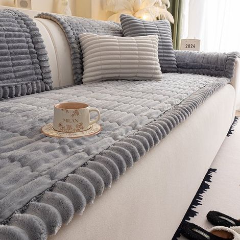 Housse de canapé pour animaux - Housse de canapé - Protection de canapé - Coussin de canapé - Housse lavable - 70 x 180 cm - Convient aux canapés et sièges - Peluche - Gris (1/5)
