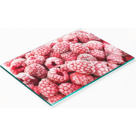 Dekoratives Schneidebrett aus gehärtetem Glas, Motiv: Gefrorene Himbeeren, 80 x 52 cm (1/5)