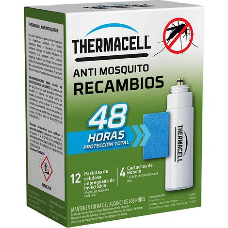 Insecticide biologique anti-moustiques – Remplacement 48h – 12 tampons et 4 cartouches butane – Zone de protection 20m2 – Thermacell