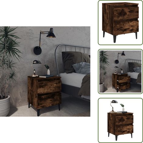 Table de chevet avec pieds en métal Chêne fumé 40x35x50 cm - Table De Chevet - Meuble De Chambre - Table D'appoint - Tiroir - Industriel (1/5)