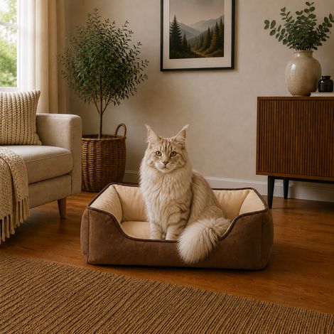 belviona Katzenbett, wendbares Katzenkörbchen mit 2-in-1 Funktion, weich gepolstert & pflegeleicht, 80x60 cm, braun/beige (1/5)
