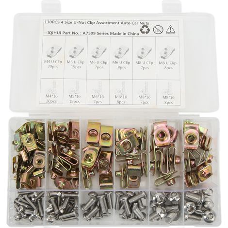 Ensemble de 130 vis et clips de fixation en forme de U pour écrous automobiles (1/5)