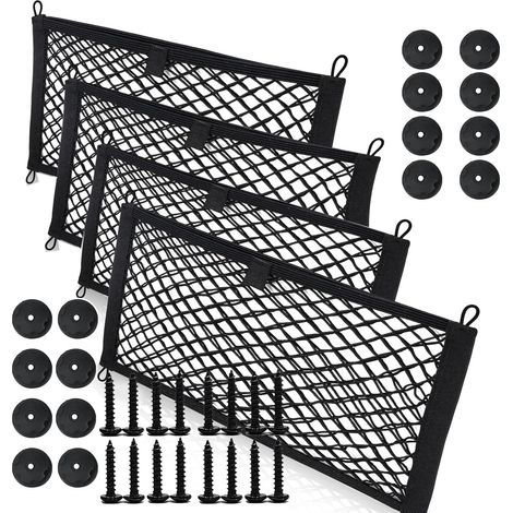 Juego de 4 redes elásticas de doble capa (60 x 25 cm) para guardar cosas en coche, caravana, autocaravana, barco, camión, cama o maletero. (1/5)
