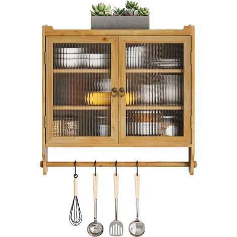 Armoire murale vitrée vintage à 2 portes, 3 niveaux de rangement, étagères amovibles, 63 cm, pour salle de bain et cuisine CHICFURN (1/5)