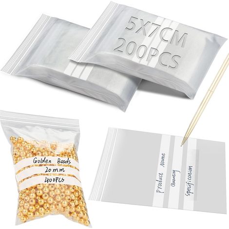 200 Pièces Pochon Plastique 5x7cm Sachet Zip avec Panneau d'Écriture Sachet Transparent Sachet Plastique Transparent Zip Refermables Pochette Zip pour Ranger des Échantillons Nourriture Bijoux (1/5)