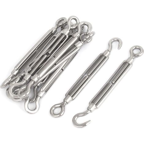 M8 Gewinde verstellbar Edelstahl Öse Haken Spannschloss Silverfarbe 10st