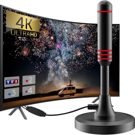 Antenna TV interna Freeview, lunga portata 500 km e antenna TV interna a 360° per canali TV 1080P 4K gratuiti