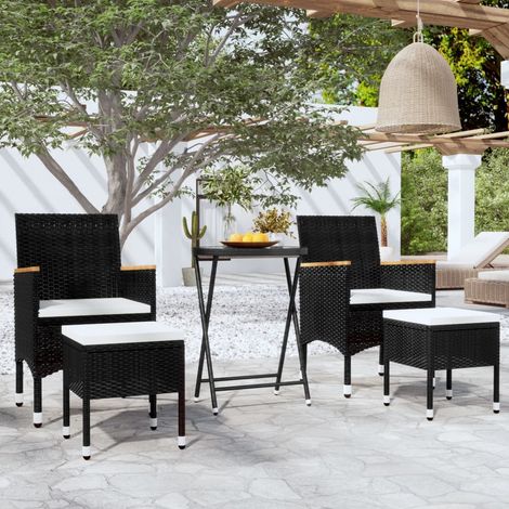 5-tlg. Garten-Bistro-Set Poly Rattan und Hartglas Schwarz (1/5)