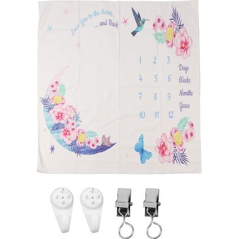 Couverture de jalon pour bébé, environ 39,4 pouces de large, Style fleurs et oiseaux, calendrier de la première année, accessoire Photo pour tout-petit (1/5)