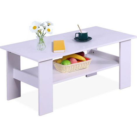 Relaxdays Couchtisch, HBT: 43,5x100x50 cm, Wohnzimmertisch mit unterer Ablage, Kaffeetisch, moderner Sofatisch, weiß