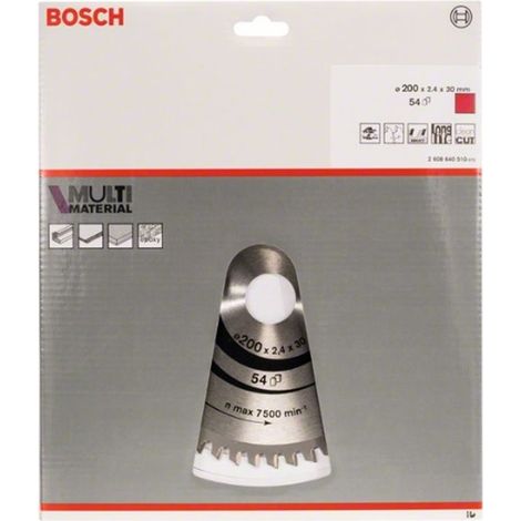 BOSCH DISCO SIERRA MULTIMATERIAL Diámetro disco x eje (mm) 200x30 Número de dientes 54