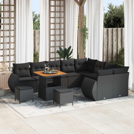 vidaXL Gartensofa-set mit Kissen mit Kissen 12 pcs Schwarz Poly Rattan (1/5)