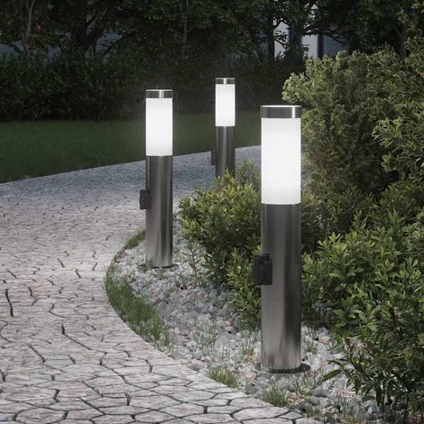 vidaXL Lampioni a palo con presa elettrica 3 pz 50 cm Acciaio Inox IP44