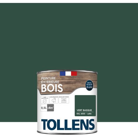 Tollens – Peinture bois extérieur satin 0,5L – Ultra résistante aux intempéries – Rendement 16m²/L – Couleur vert basque RAL 6005