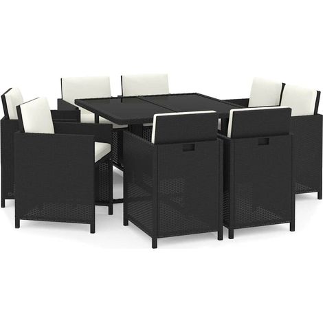 Maison Exclusive - Set da Pranzo da Giardino 9 pz con Cuscini Nero in Polyrattan (1/5)
