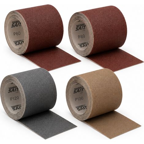 SAIT Kit Carta Abrasiva 4 Rotoli 115x2,5m P60 P80 P120 P180 Professionale