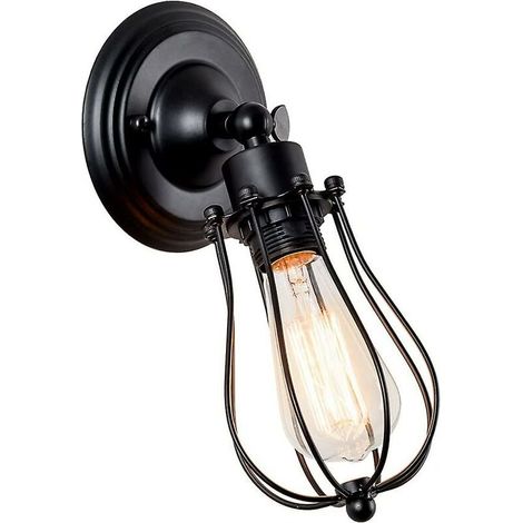 Aplique de pared industrial para interiores con jaula colgante de estilo vintage (negro, 1 unidad)