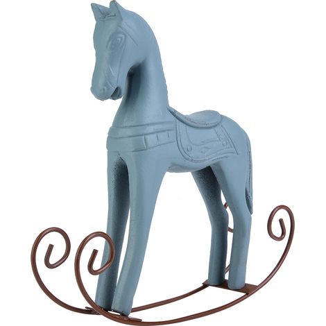 Cheval à bascule en bois sculpté et peint à la main, jouet pour enfants, décoration de table (bleu clair) (1/5)