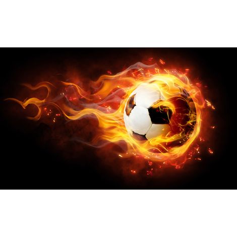 Papier peint panoramique Foot / Football - Ballon de foot en feu - 130 cm x 78 cm (1/2)