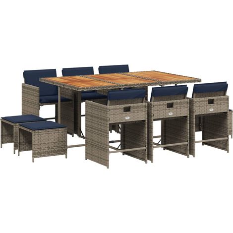 Maison Exclusive - 11-teiliges Garten-Ess-Set mit Kissen, grau, P