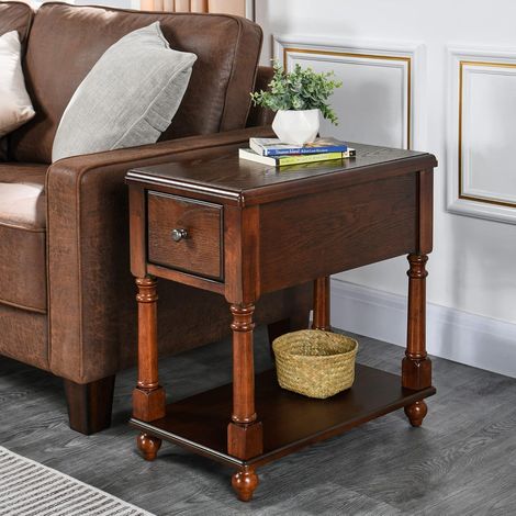 Padma House Schmaler Beistelltisches mit Schublade und Ablagefach, Massivholz-Sofa-Beistelltisch, Schlanker Beistelltisches, Telefon für kleine Räume, Wohnzimmer, Schlafzimmer, werkzeuglose Montage Du