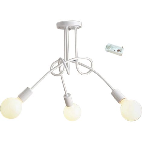 Ortviai Lustre industriel en fer forgé à 3 bras avec 3 ampoules colorées – style rétro pour salon, chambre ou bureau (1/5)
