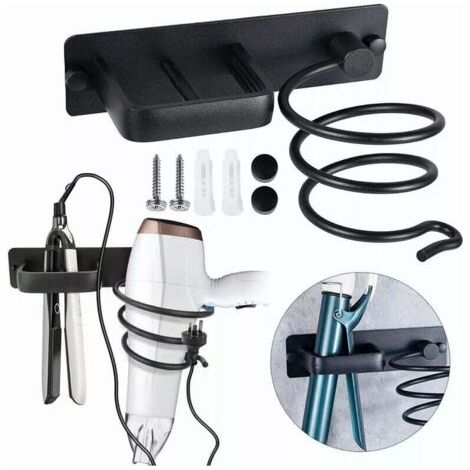 Porte Sèche Cheveux Support de Lisseur en Aluminium avec Range-Câbles Mural Fer à Lisser Brosses à Cheveux pour Organisateur Hôtel de Chambre à Coucher de Salle de Bain Salon de Coiffure (1/4)