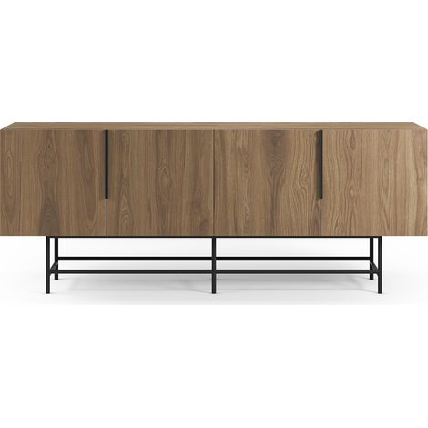 Buffet, meuble de rangement aspect bois coloris chêne et pieds en métal noir - Longueur 200 x Profondeur 40 x Hauteur 77,90 cm (1/5)