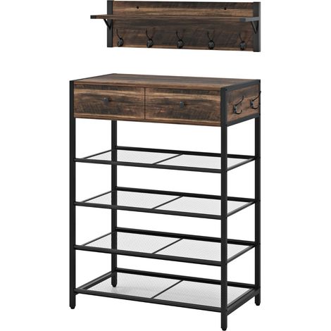 Set di contenitori per ingresso scarpiera 64 x 35 x 86 cm supporto robusto 5 ripiani design rustico MDF marrone 200011923