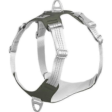 Harnais chien réglable respirant avec collier réfléchissant, sangle de sécurité, gilet en mesh pour petit et moyen chien, chat, vert armée (taille L).