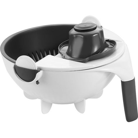Cortador de verduras multifuncional 9 en 1 con cesta de drenaje, rebanador de verduras giratorio mágico, picador y rallador portátil para la cocina. (1/5)