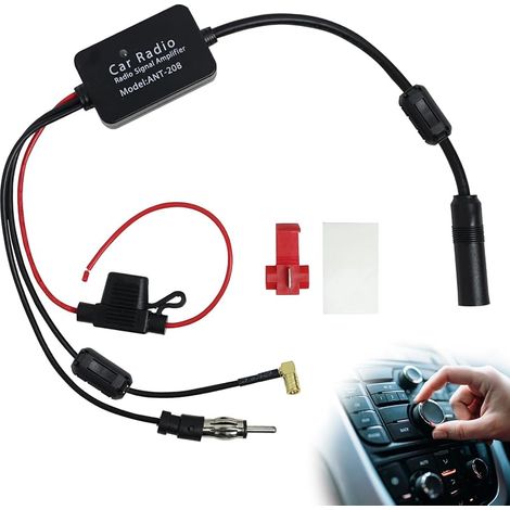 Amplificateur d'antenne autoradio 12 V DAB, répartiteur et adaptateur universel pour radios DAB/FM/AM, compatible avec les systèmes audio stéréo numériques de voiture. (1/5)